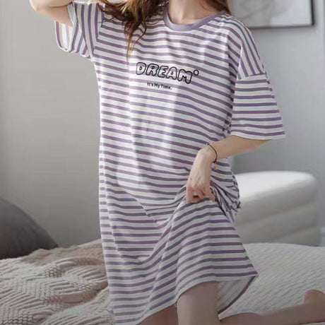 Purple Stripes Midi Dress - Stylish, Comfy Nightwear for Women - Shop N Save