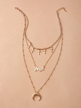 Moon &amp; Cross Layered Necklace: Charm Pendant Design - Shop N Save