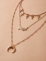 Moon &amp; Cross Layered Necklace: Charm Pendant Design - Shop N Save