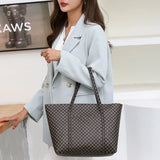 Stylish Geo Pattern PU Leather 4-Piece Tote Set - Coffee Collection, Large Capacity - Shop N Save