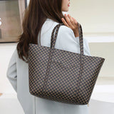 Stylish Geo Pattern PU Leather 4-Piece Tote Set - Coffee Collection, Large Capacity - Shop N Save