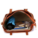 Stylish Lychee Pattern Bucket Bag Set - Brown, Double Handles, Zipper Closure - Shop N Save