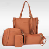 Stylish Lychee Pattern Bucket Bag Set - Brown, Double Handles, Zipper Closure - Shop N Save