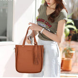 Stylish Lychee Pattern Bucket Bag Set - Brown, Double Handles, Zipper Closure - Shop N Save