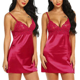 Pink Satin Lace Patchwork V-neck Nightwear Sexy See Through Sleepwear for Women Spaghetti Strap Backless Nightdress - Shop N Save