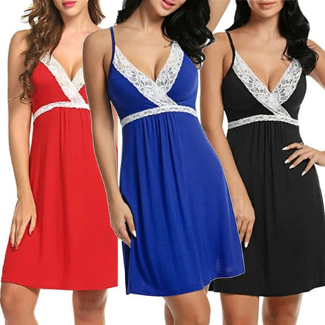 Free-Spirited Blue Lace Nightwear for Comfortable Romantic Evenings. Soft Polyester-Spandex Blend with V-Neck and Spaghetti Straps. Free Size for Girls