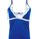 Free-Spirited Blue Lace Nightwear for Comfortable Romantic Evenings. Soft Polyester-Spandex Blend with V-Neck and Spaghetti Straps. Free Size for Girls