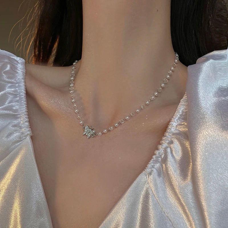 Korean Pearl Butterfly Choker: Elegant Wedding &amp; Party Necklace - Shop N Save