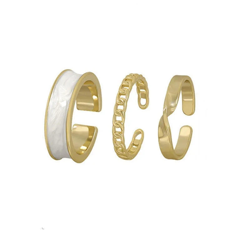 Boho Enamel Metal Ring Set: Geometric Twist &amp; Adjustable - Shop N Save