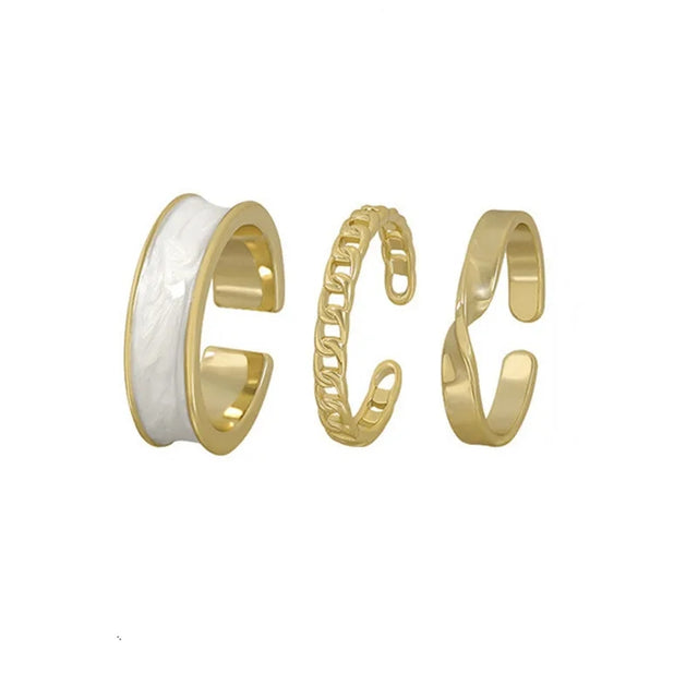 Boho Enamel Metal Ring Set: Geometric Twist &amp; Adjustable - Shop N Save