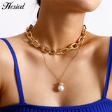 Multilayer Pearl Pendant: Hesiod Color Fashion Necklace for Women - Shop N Save
