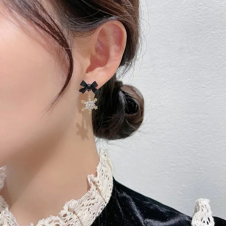 Red Bow Snowflake Earrings: Christmas Santa Girls Xmas Jewelry - Shop N Save