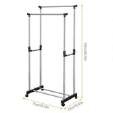 Easy-Assembly Silver Double Pole Clothes Hanger Adjustable &amp; Moveable Ideal for Clothing Storage Drying and Space Saving Stainless Steel - Shop N Save