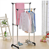 Easy-Assembly Silver Double Pole Clothes Hanger Adjustable &amp; Moveable Ideal for Clothing Storage Drying and Space Saving Stainless Steel - Shop N Save