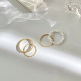 Plain Pearl Overlapping Ring Set - Fashionable Women's Party Jewelry - Shop N Save