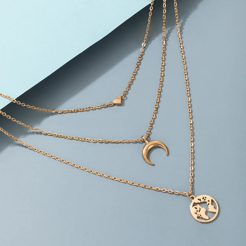 Tocona Bohemian Moon &amp; Heart Necklace: Multi-layer Chain Choker Jewelry - Shop N Save