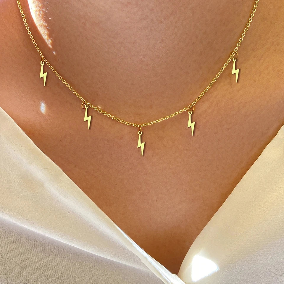 Stainless Steel Lightning Necklace - Gold Silver Multi-Accessory - Shop N Save