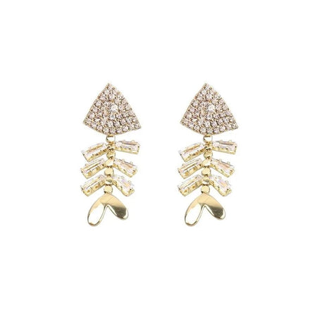 Rhinestone Fish Bone Drop Earrings: Trendy Fashion Gift - Shop N Save