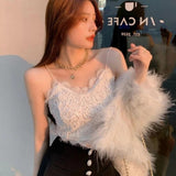Women Camis Lace Temperament Crop Top - White