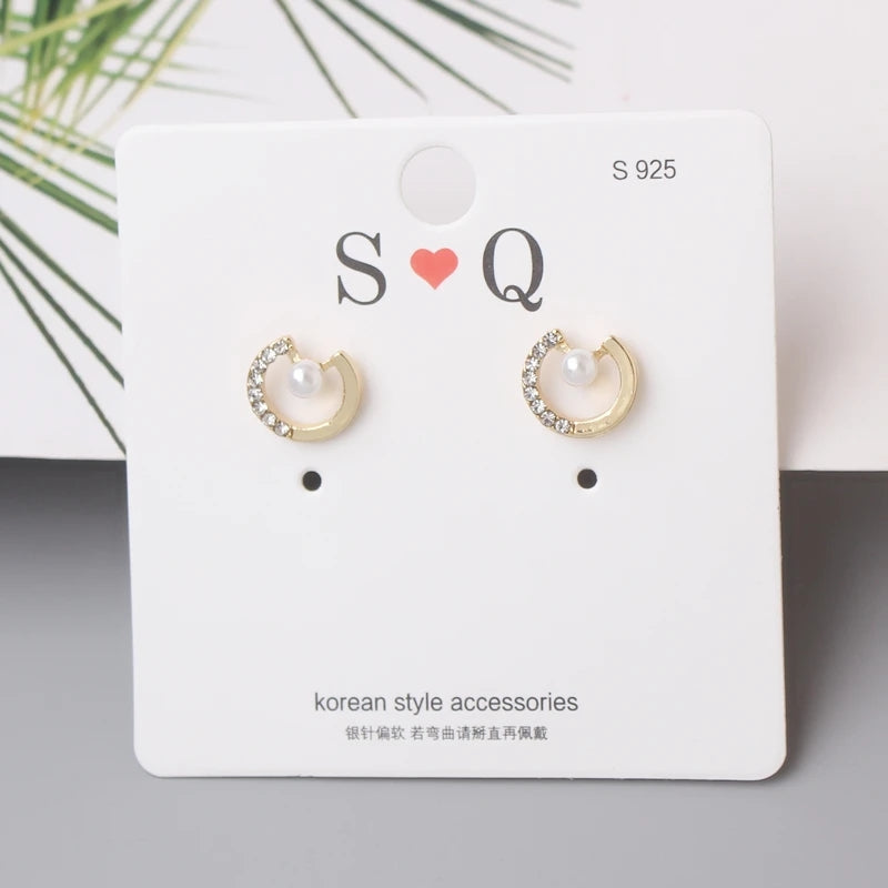 Korean Rhinestone Pearl Studs: Exquisite C-Shape, Fashion Jewelry - Shop N Save