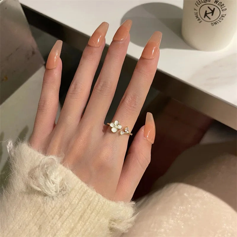 Flower Pearl Ring: Adjustable Zircon Accent Jewelry for Women - Shop N Save