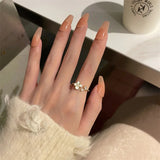 Flower Pearl Ring: Adjustable Zircon Accent Jewelry for Women - Shop N Save
