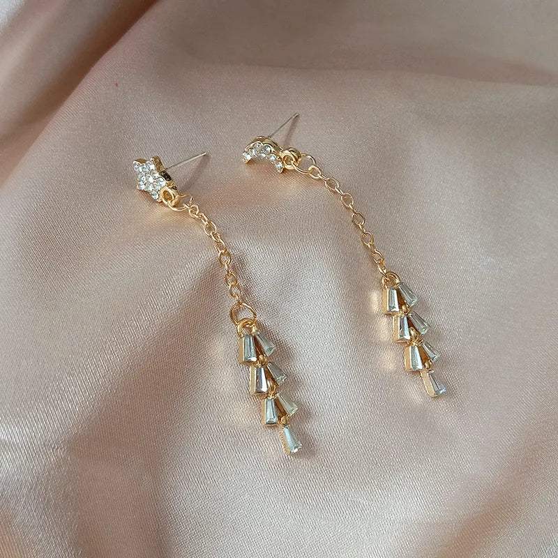 Asymmetrical Zircon &amp; Tassel Earrings: Simple Long Design - Shop N Save
