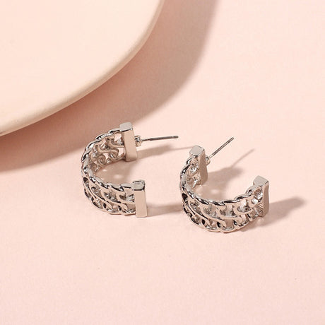 Trendy Hollow Zircon C Shape Hoop Earrings Charm Women - Silver