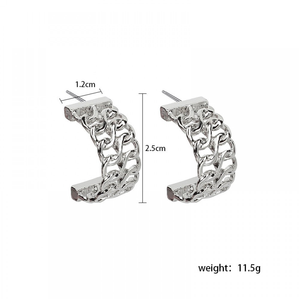 Trendy Hollow Zircon C Shape Hoop Earrings Charm Women - Silver