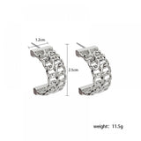 Trendy Hollow Zircon C Shape Hoop Earrings Charm Women - Silver