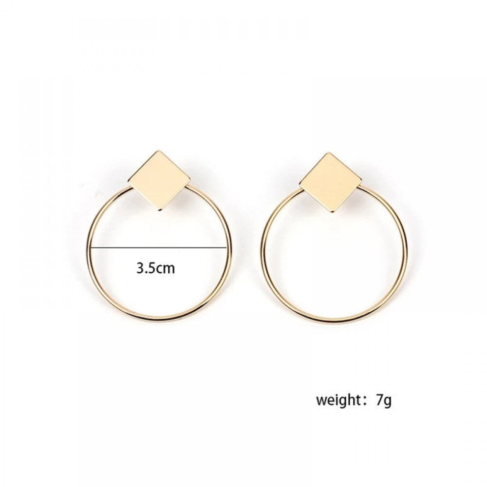 Square And Hoop Simple Fashion Popular Girl Lady Earrings - Golden