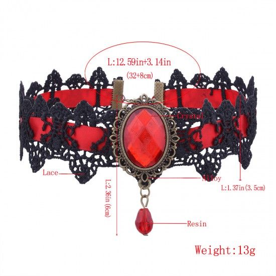 Gothic Crystal Tassel Tattoo Choker Necklace - Red