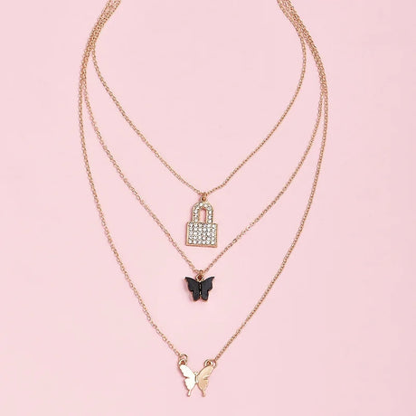 Boho Gem Lock Necklace Set - Ge - Shop N Save
