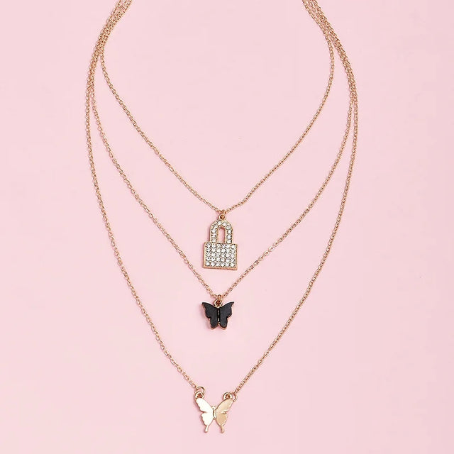 Boho Gem Lock Necklace Set - Ge - Shop N Save