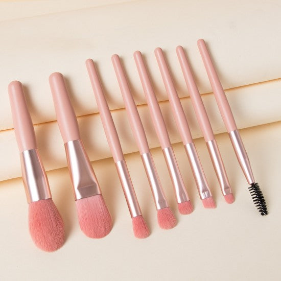 8 Pcs Makeup Brushes Foundation Wooden Handle Soft Hair Makeup Set - Pink