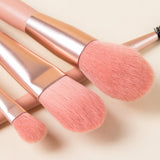 8 Pcs Makeup Brushes Foundation Wooden Handle Soft Hair Makeup Set - Pink