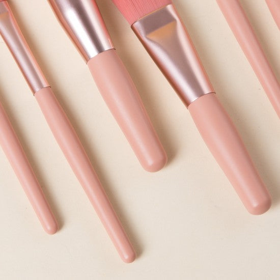 8 Pcs Makeup Brushes Foundation Wooden Handle Soft Hair Makeup Set - Pink