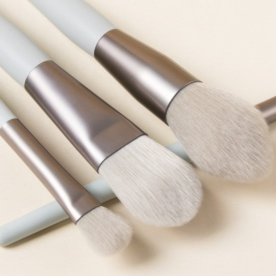 8 Pcs Makeup Brushes Foundation Wooden Handle Soft Hair Makeup Set - Green