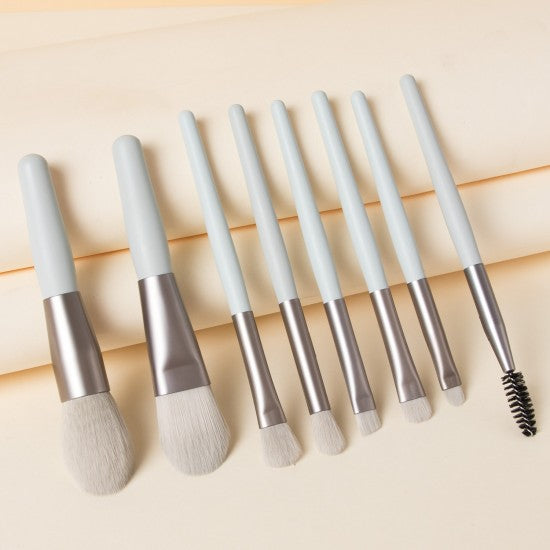 8 Pcs Makeup Brushes Foundation Wooden Handle Soft Hair Makeup Set - Green