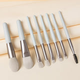 8 Pcs Makeup Brushes Foundation Wooden Handle Soft Hair Makeup Set - Green