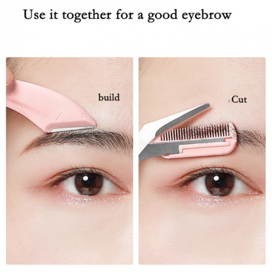 3 Pcs Professional Eyebrow Trimmer Scissor With Comb Hair Removal - Pink