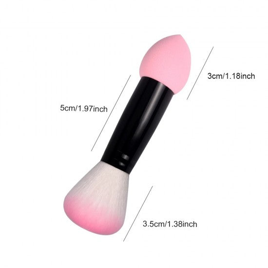 Make Up Brush Professional Two Head Nylon Makeup Brushes With Sponge - Pink