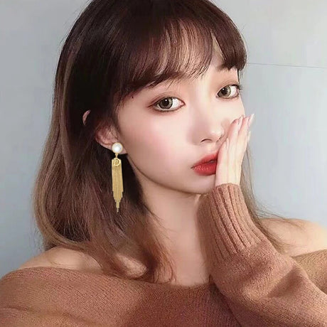 Vintage Gold Tassel Earrings: Korean Geometric Fashion 2023 - Shop N Save