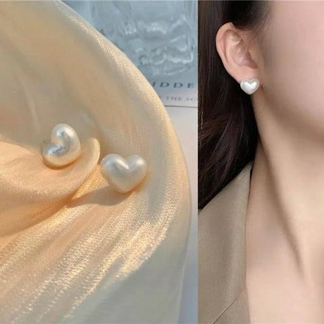 Heart Pearl Earrings: Cute, Elegant, Fashionable Studs for Women - Shop N Save