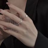 2 Pcs Hollow Love Set Ring Female Light Luxury Temperament Niche Design Silver