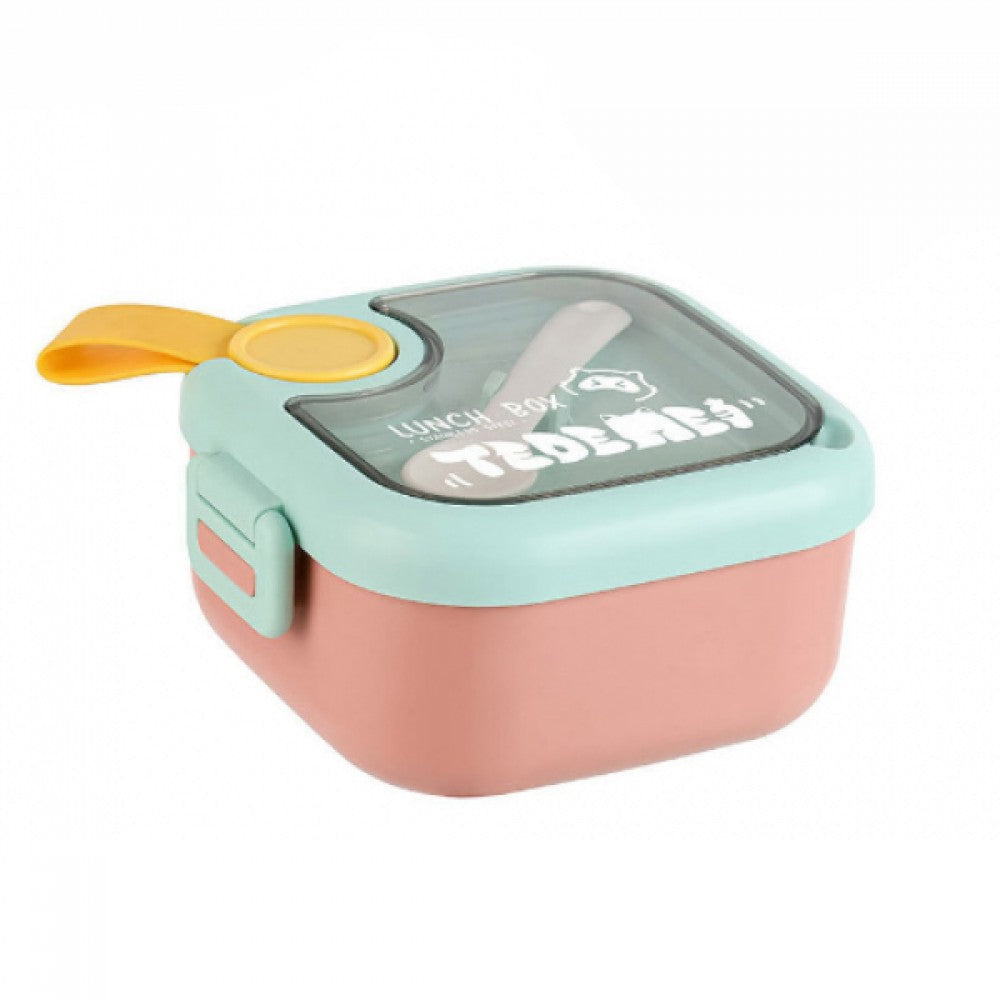Kids Lunch Box - Inner Stainless Steel Baby Lunch Box With Spoon Scissors Set Food Supplement Bowl For School Home Kids (H 7.3 | W 12.7 | L 14.7 CM) - Pink - Shop N Save