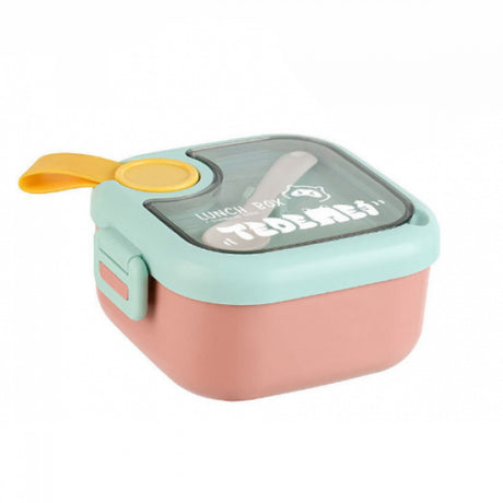 Kids Lunch Box - Inner Stainless Steel Baby Lunch Box With Spoon Scissors Set Food Supplement Bowl For School Home Kids (H 7.3 | W 12.7 | L 14.7 CM) - Pink - Shop N Save