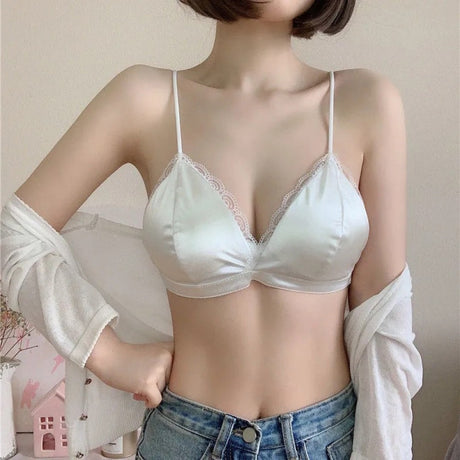Sling Lace Edge Triangle Cup Wrapped Chest Bra - White - Shop N Save