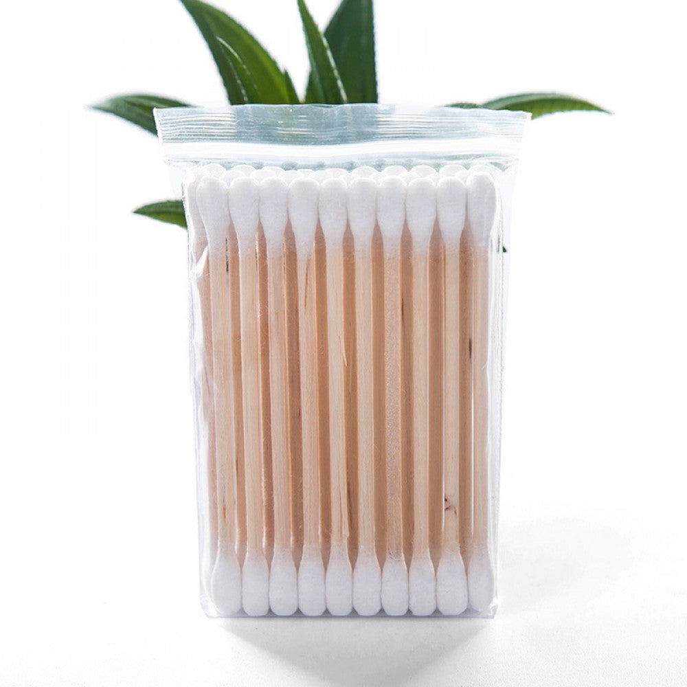 Double Head Disposable Daily Use Wooden Stick Cotton Bud - Skin