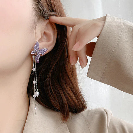 Butterfly Engraved Party Wear Trending Earrings - Purple - Shop N Save